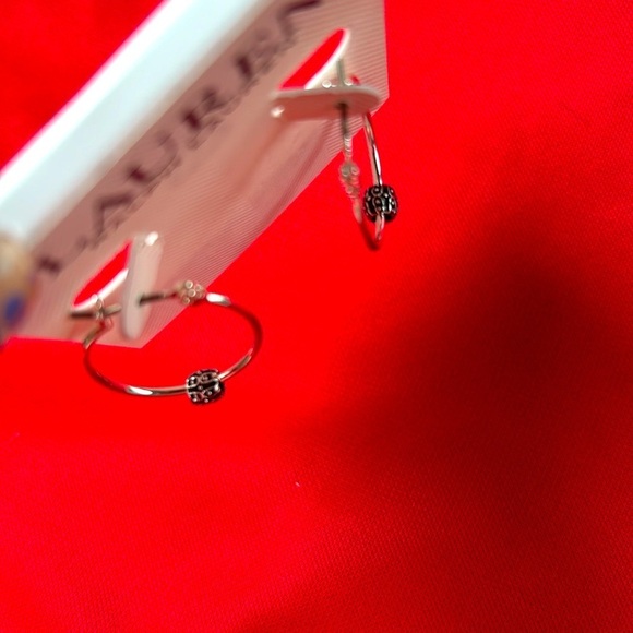 Brand New Lauren Ralph Lauren Small Slider Hoop Earrings Silver Tone Minimalist - Picture 9 of 12